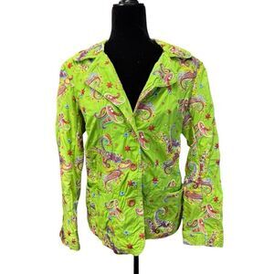 Johnny Was Lime Green Paisley Embroidered Blazer